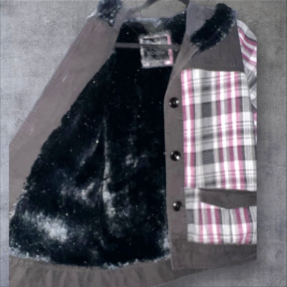 Fox Plaid Hooded Jacket with Faux Fur Trim - Picture 3 of 5